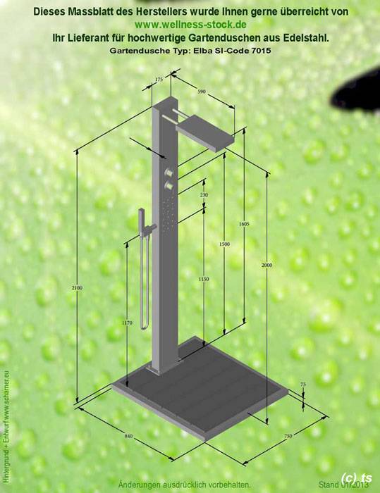 Massblatt Gartendusche Elba mit Kalt- und Warmwasser