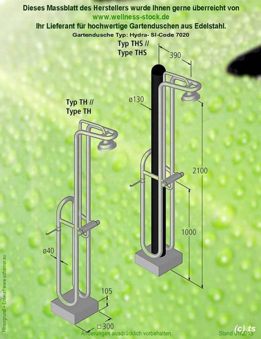 Massblatt der Dusche mit Solartank mit Kalt- und Warmwasser Typ Hydra-Solar